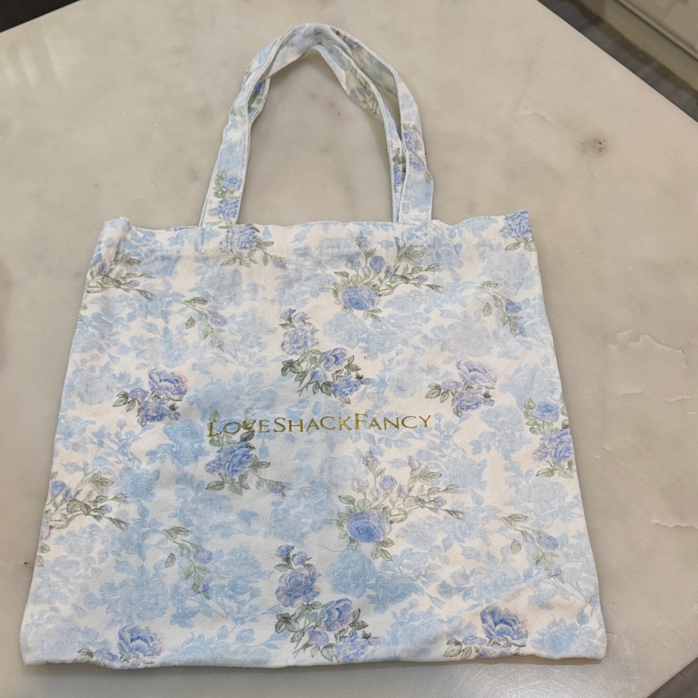 LoveShackFancy Blue and White Floral Tote